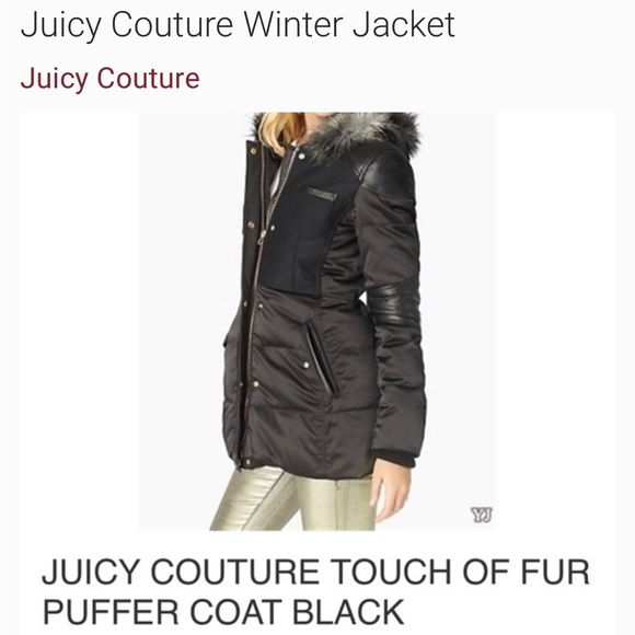 JUICY COUTURE Black puffer coat with faux fur hood-womens small - Picture 5 of 5